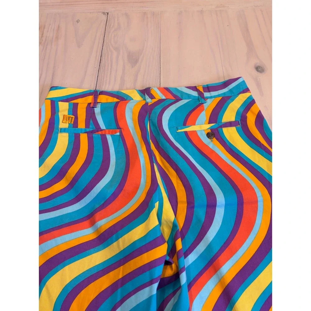 Loudmouth Golf Shorts Mens 36 Multicolor Wavy Psychedelic Stripe Cotton Stretch